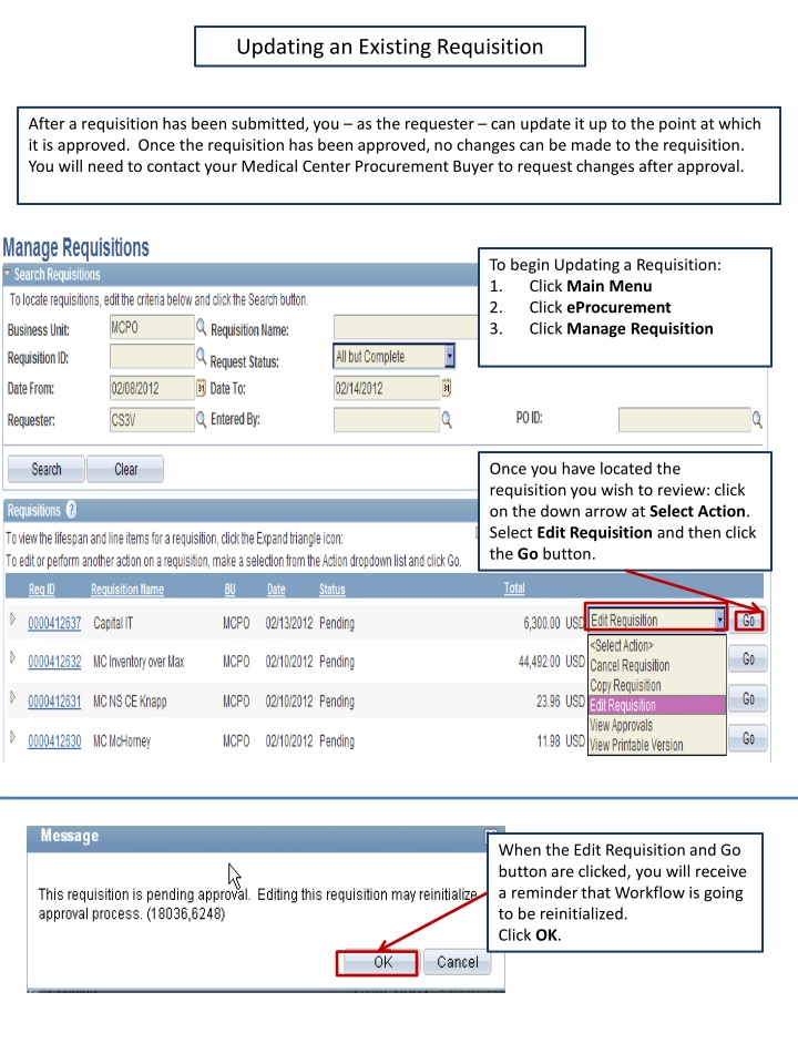 Requisition Updating Process
