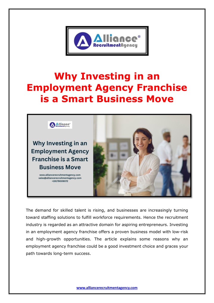 why investing in an employment agency franchise n.w