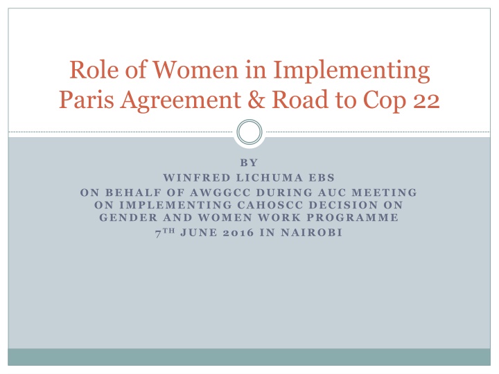Role of Women in Implementing Paris Agreement & Road to COP 22
