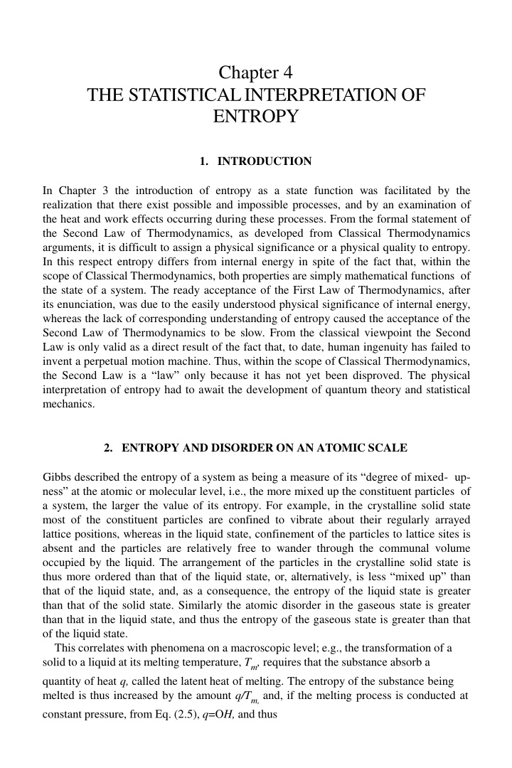 Statistical Interpretation of Entropy - Introduction and Atomic Scale Disorder