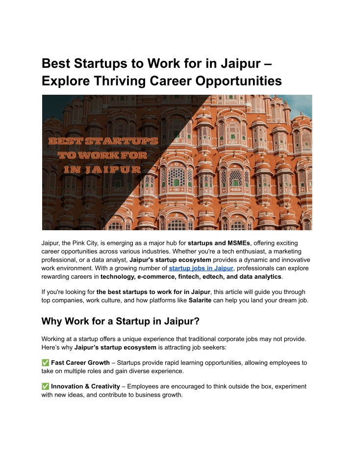 best startups to work for in jaipur explore n.w