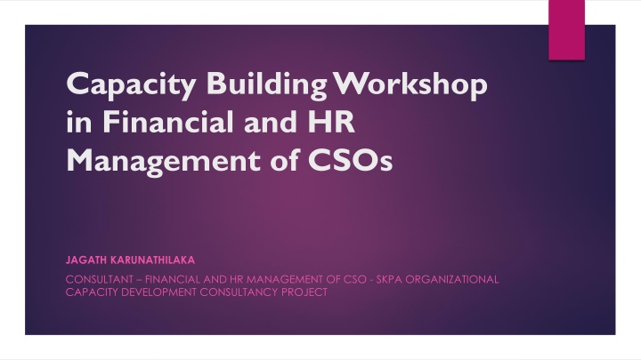 Capacity Building Workshop in Financial and HR Management for CSOs