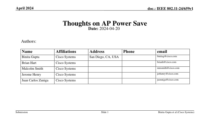 Enterprise AP Power Save Mechanisms