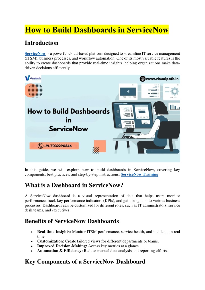 how to build dashboards in servicenow n.w