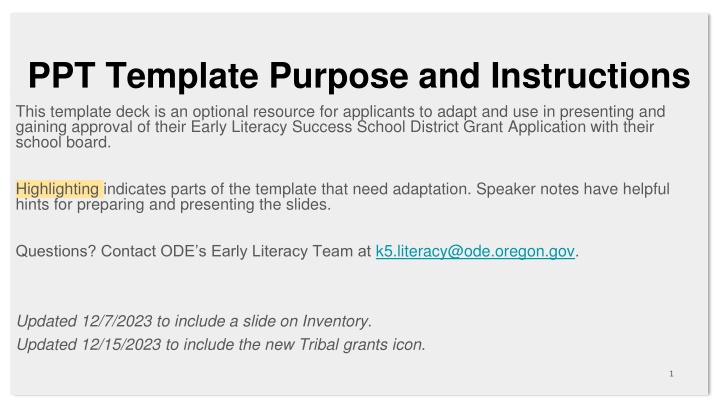 Early Literacy Success Grant Application Presentation