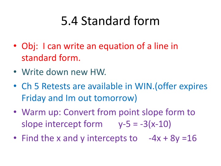 Linear Equations in Standard Form Examples