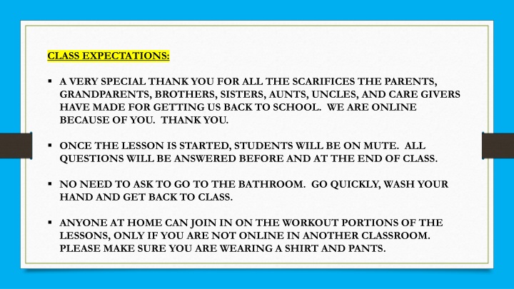 Online PE Class Expectations & Burpee Challenge
