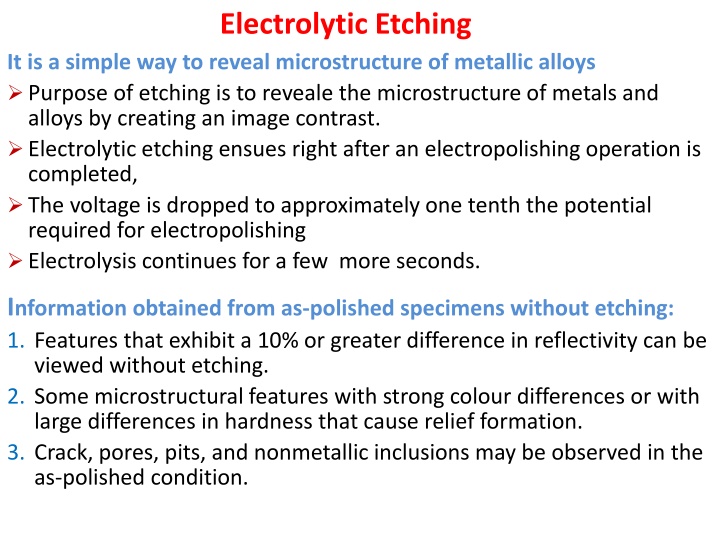 Electrolytic Etching