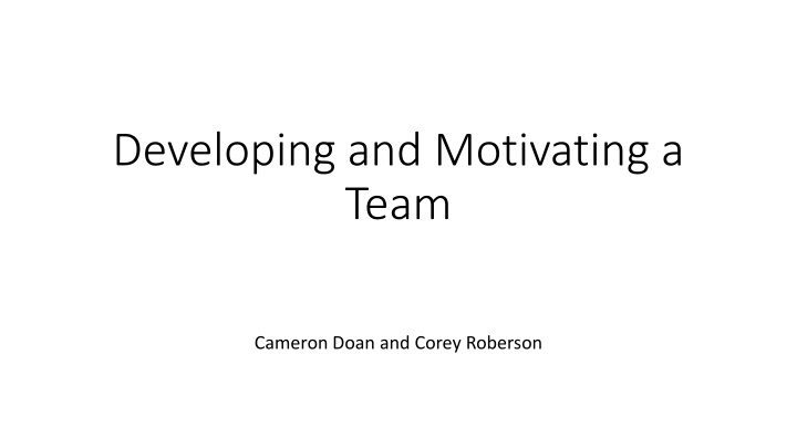 Developing and Motivating a Team - Culture, Motivation, Leadership