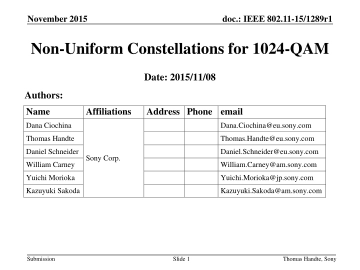 Non-Uniform Constellations for 1024-QAM in 11ax Standard