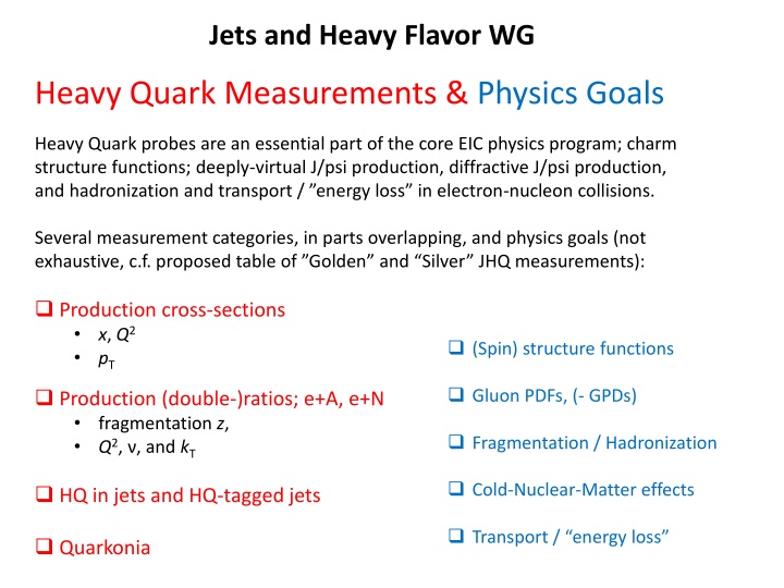Heavy Quark Measurements & Physics Goals at EIC