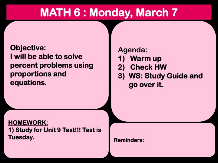 Math 6 - Percent Problems and Equations