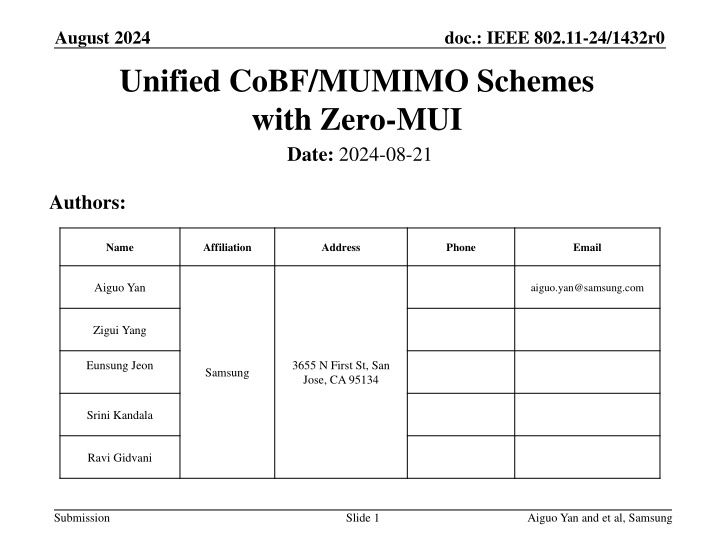 Unified CoBF/MUMIMO Schemes with Zero-MUI
