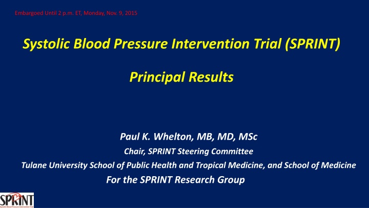 SPRINT Study: Intensive Blood Pressure Treatment Results