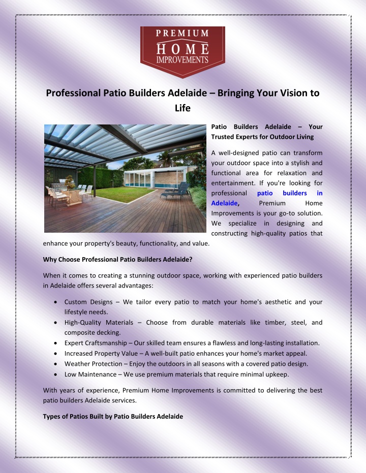 professional patio builders adelaide bringing n.w