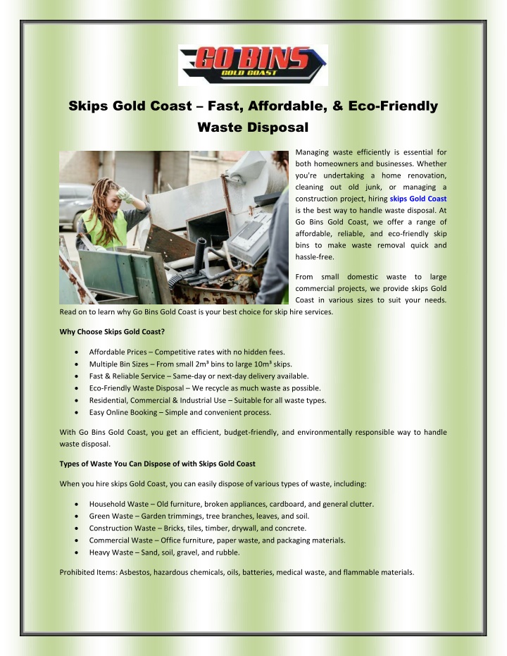 skips gold coast fast affordable eco friendly n.w
