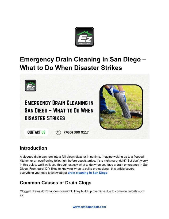 emergency drain cleaning in san diego what n.w