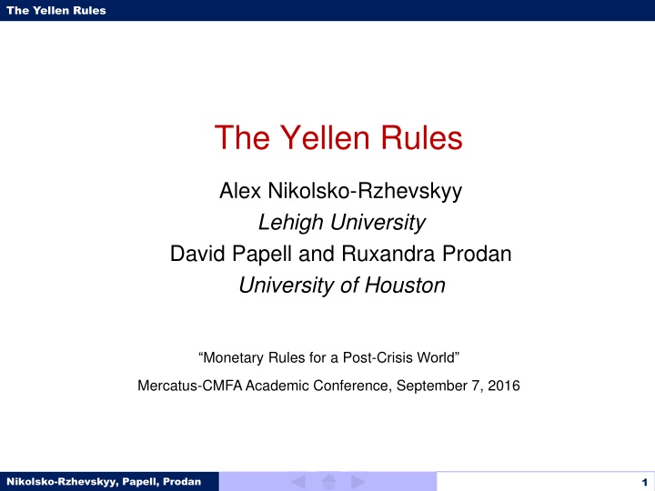 The Yellen Rules - Monetary Policy Legislation and Economic Performance