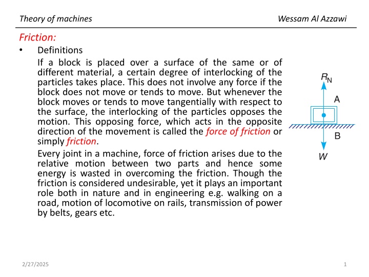 Friction in Machines