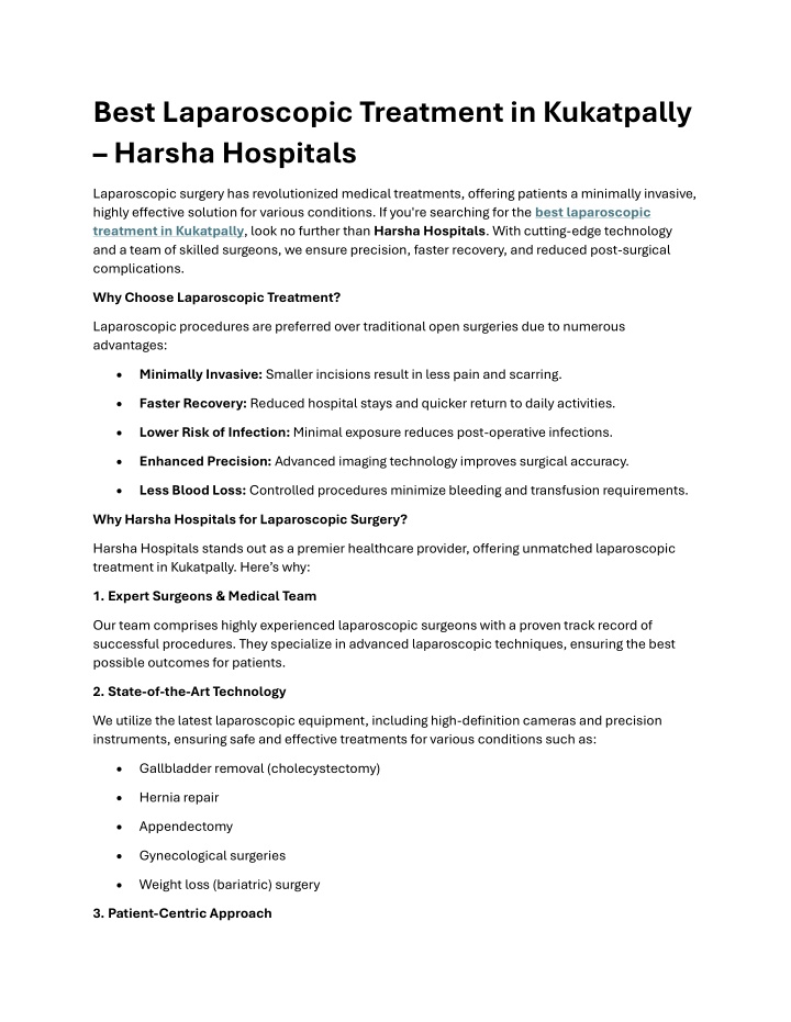best laparoscopic treatment in kukatpally harsha n.w