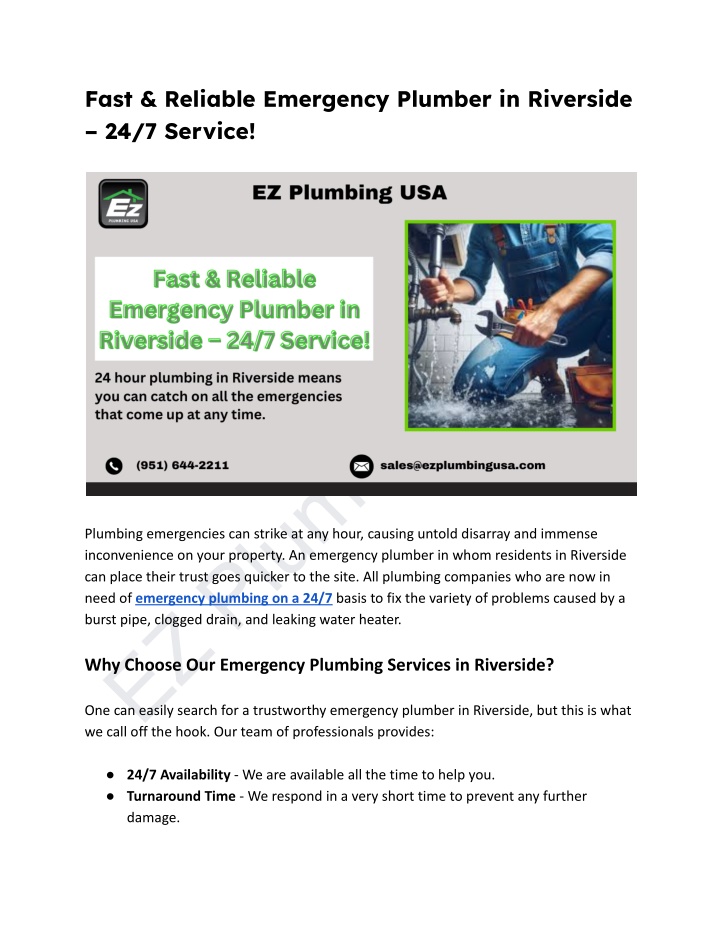 fast reliable emergency plumber in riverside n.w