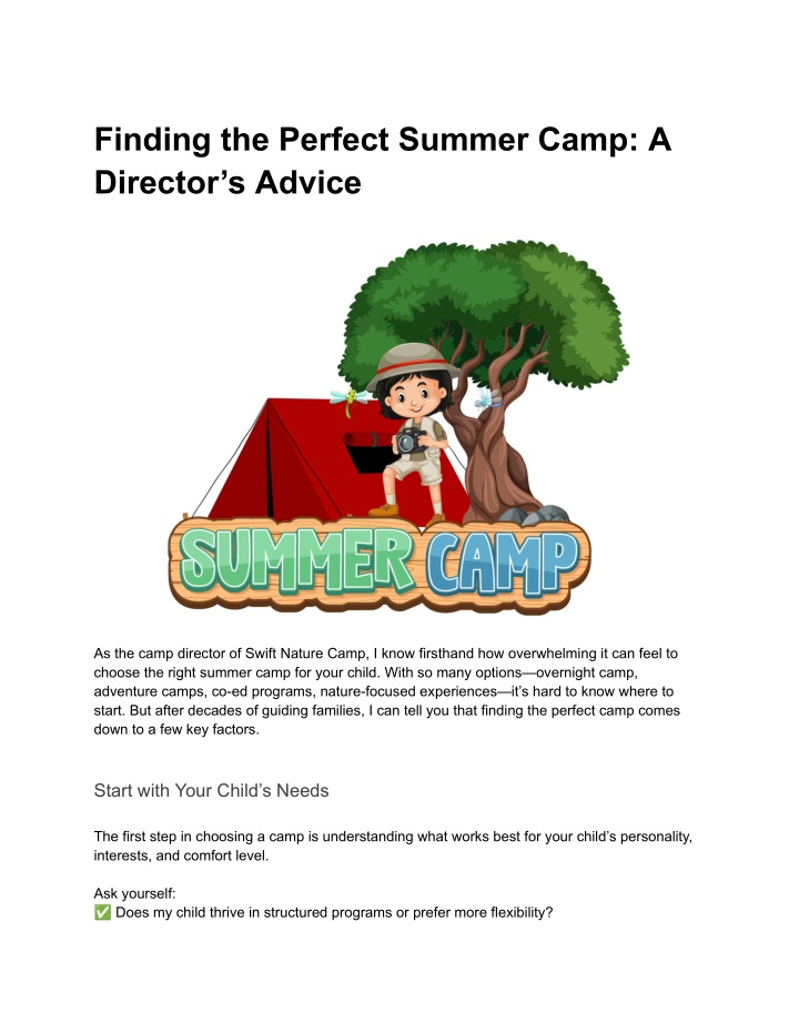 finding the perfect summer camp a director n.w