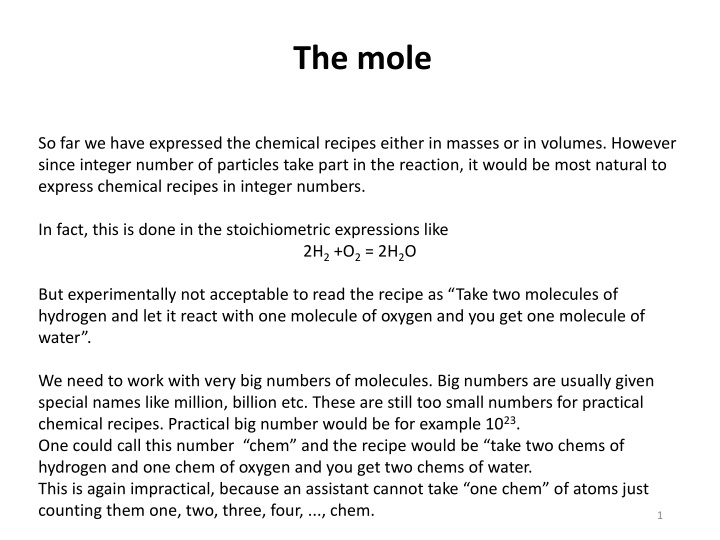 The Mole: A Practical Approach to Chemical Recipes