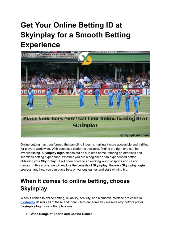 get your online betting id at skyinplay n.w