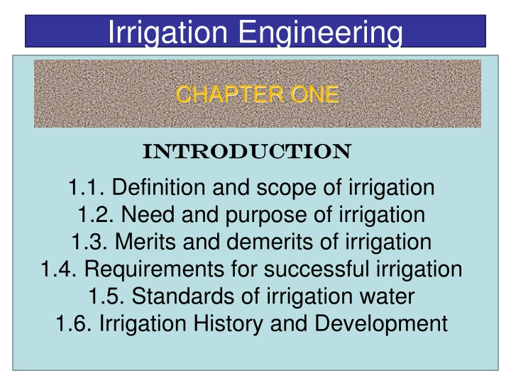 Overview of Irrigation Engineering