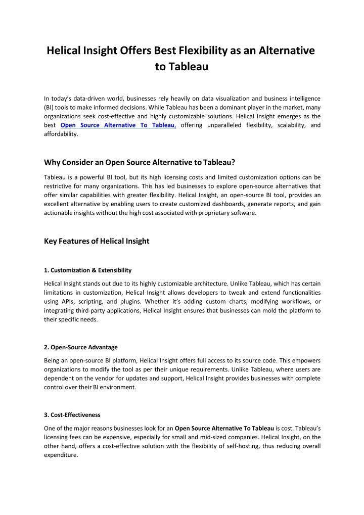 Helical Insight Offers Best Flexibility as an Alternative to Tableau