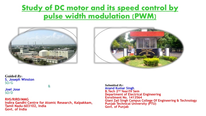 Study of DC motor and its speed control by  pulse width modulation (PWM)