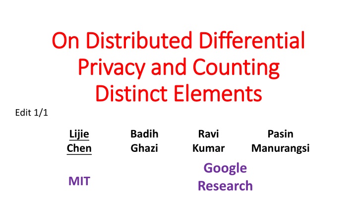 On Distributed Differential Privacy and Counting Distinct Elements