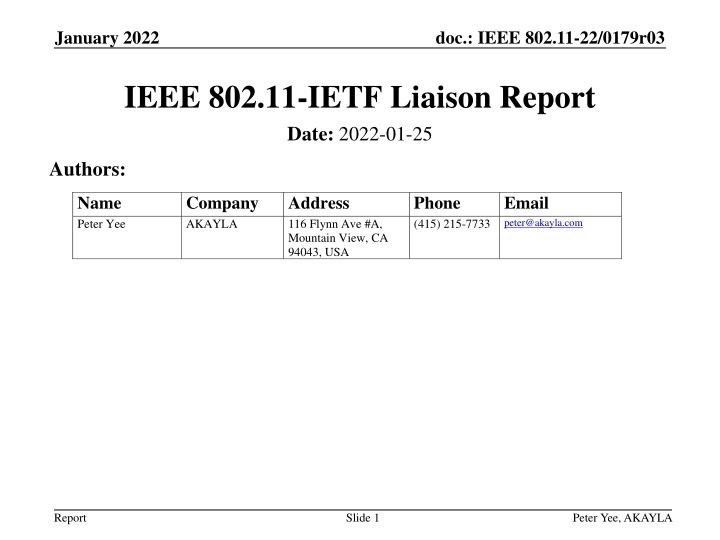 IEEE 802.11-IETF Liaison Report