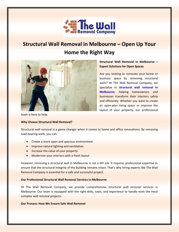 structural wall removal in melbourne open up your n.w