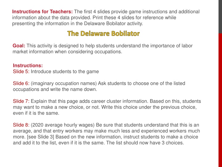 Delaware Bobilator Activity: Exploring Career Choices