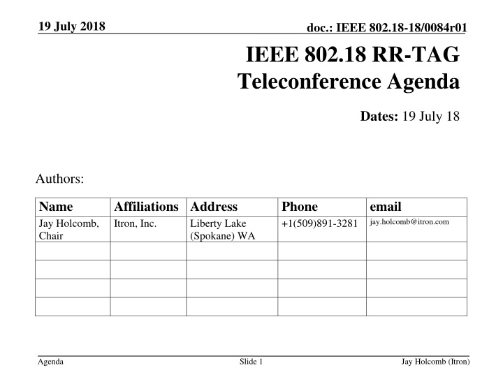 IEEE 802.18-18/0084r01 Teleconference Agenda