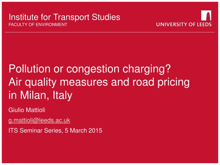 Air Quality Measures and Road Pricing in Milan, Italy