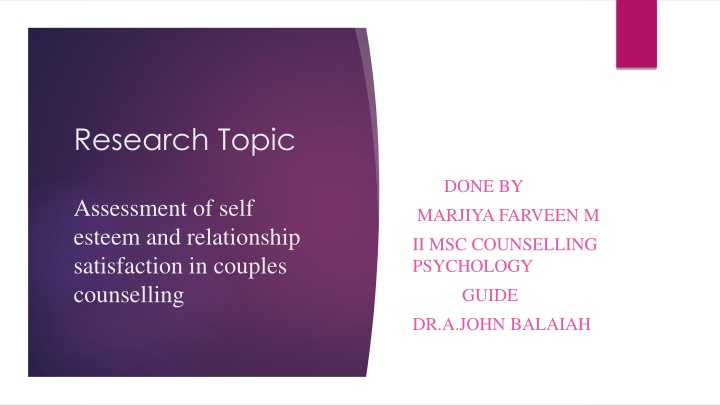 Assessment of Self-Esteem and Relationship Satisfaction in Couples Counselling