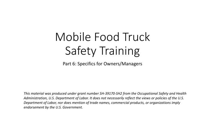 Mobile Food Truck Safety Training for Owners/Managers