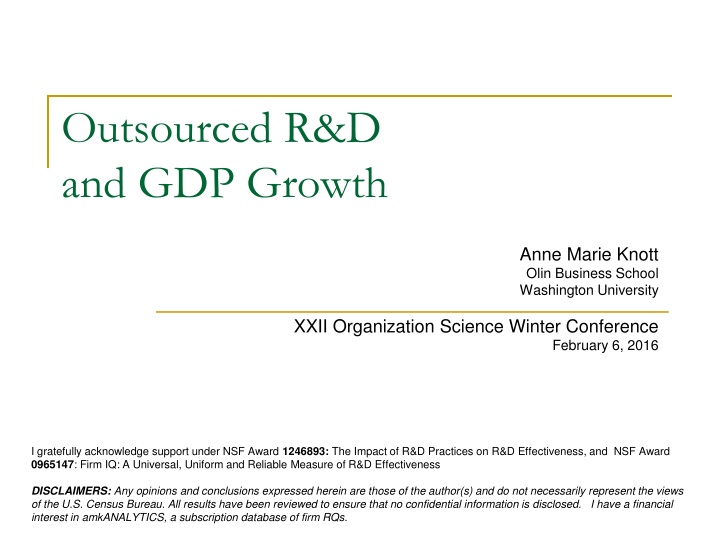 Outsourced R&D and GDP Growth: Insights on Research and Development