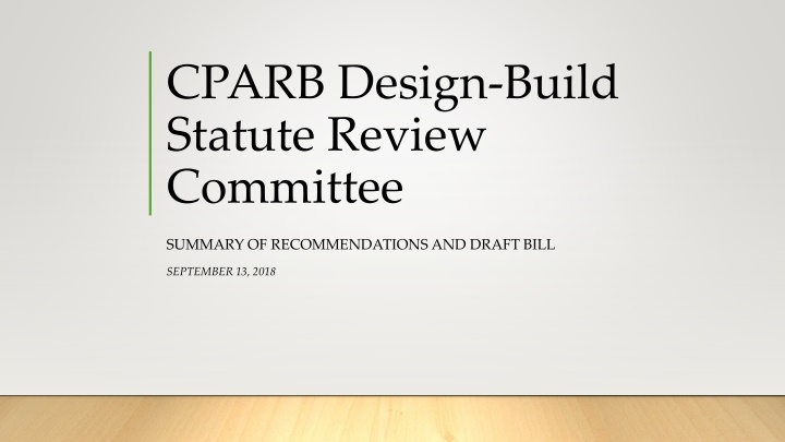 Recommendations and Draft Legislation Summary
