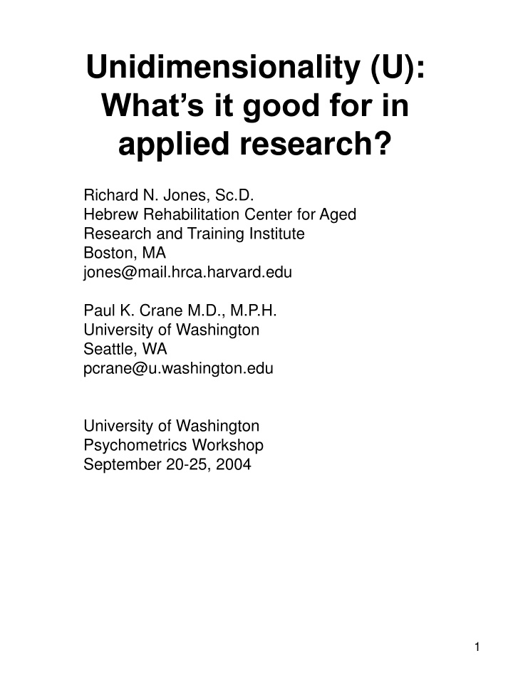 Unidimensionality in Applied Research: Concepts, Importance, and Empirical Determination