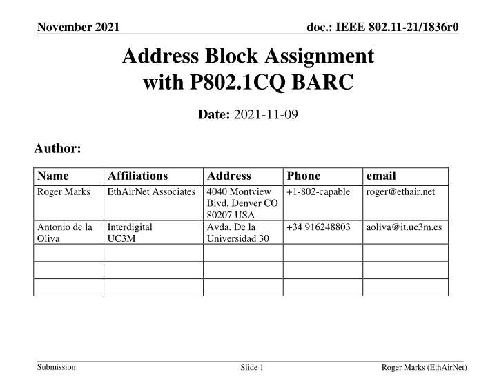 IEEE 802.11-21 Address Block Assignment for Local Networks