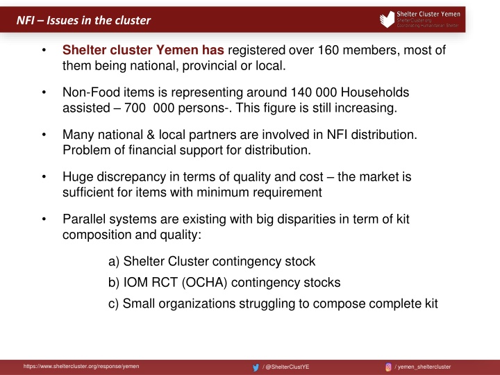 Challenges in NFI Distribution and Structural Changes in Yemen Shelter Cluster