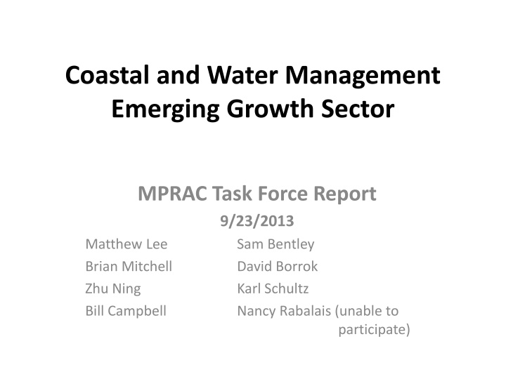 Coastal and Water Management Opportunities in Louisiana