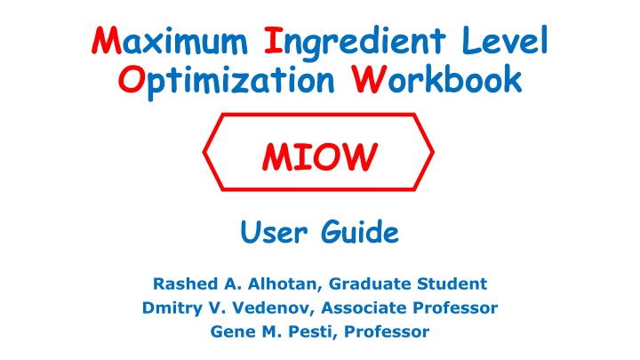 Maximum Ingredient Level Optimization Workbook User Guide
