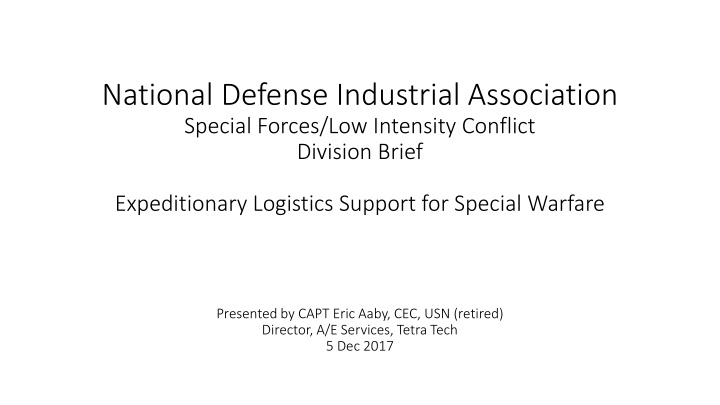 Expeditionary Logistics Support for Special Warfare