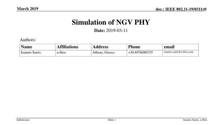 NGV PHY Simulation Overview: Channel Models and Implementations