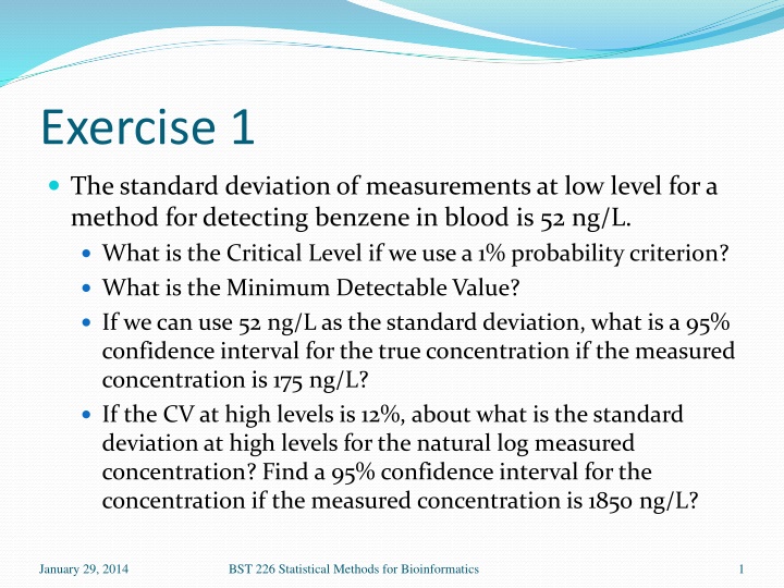 Statistical Analysis for Detecting Benzene Concentration - Methods & Confidence Intervals