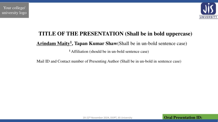 Oral Presentation at JIS University